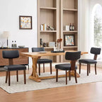 Dining Chairs black, Modern Leather Kitchen Chairs, Upholstered Side Chairs, Curved Backrest Dining Chairs with Hardwood Frame,