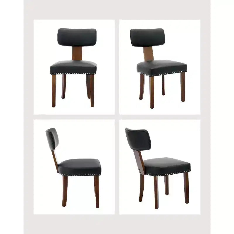 Chaises de salle à manger noires, chaises de cuisine modernes en cuir, chaises d'appoint rembourrées, chaises de salle à manger à dossier incurvé avec cadre en bois dur,