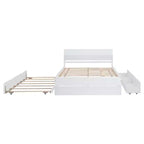 Lit plateforme complet avec tiroirs, Cadre de lit plateforme en bois massif avec tête de lit et pied de lit pour chambre à coucher
