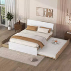 Lit plateforme complet avec tiroirs, Cadre de lit plateforme en bois massif avec tête de lit et pied de lit pour chambre à coucher