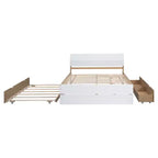 Lit plateforme complet avec tiroirs, Cadre de lit plateforme en bois massif avec tête de lit et pied de lit pour chambre à coucher