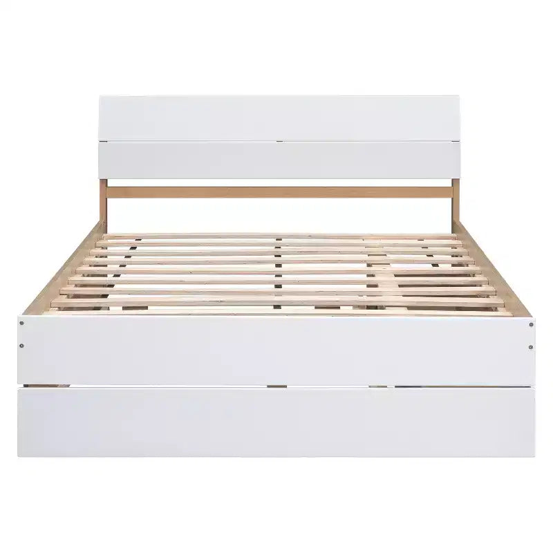 Lit plateforme complet avec tiroirs, Cadre de lit plateforme en bois massif avec tête de lit et pied de lit pour chambre à coucher
