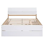 Lit plateforme complet avec tiroirs, Cadre de lit plateforme en bois massif avec tête de lit et pied de lit pour chambre à coucher