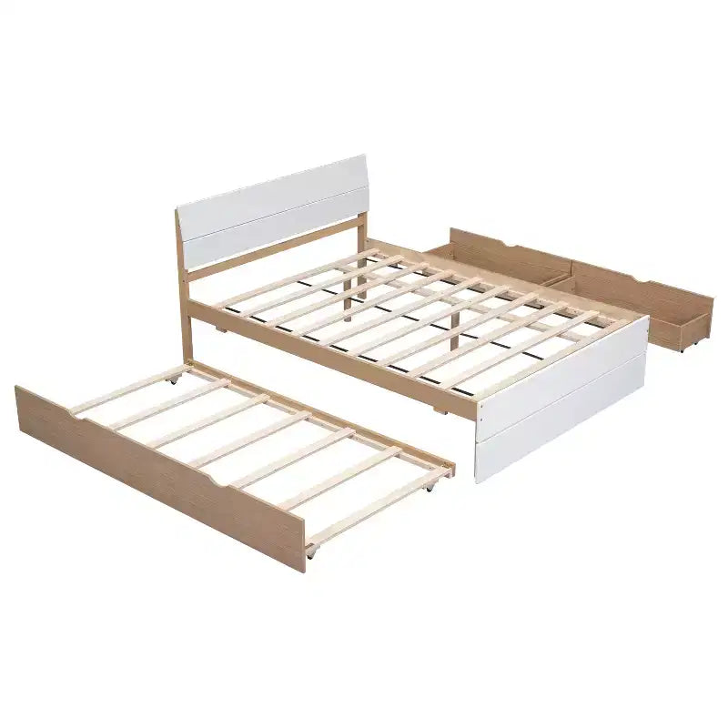 Lit plateforme complet avec tiroirs, Cadre de lit plateforme en bois massif avec tête de lit et pied de lit pour chambre à coucher