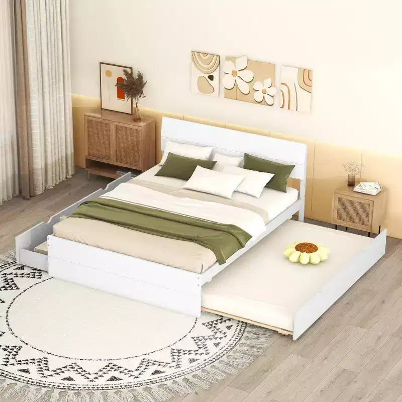 Lit plateforme complet avec tiroirs, Cadre de lit plateforme en bois massif avec tête de lit et pied de lit pour chambre à coucher