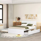 Lit plateforme complet avec tiroirs, Cadre de lit plateforme en bois massif avec tête de lit et pied de lit pour chambre à coucher