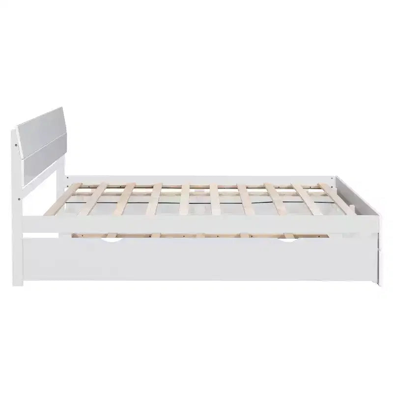 Lit plateforme complet avec tiroirs, Cadre de lit plateforme en bois massif avec tête de lit et pied de lit pour chambre à coucher