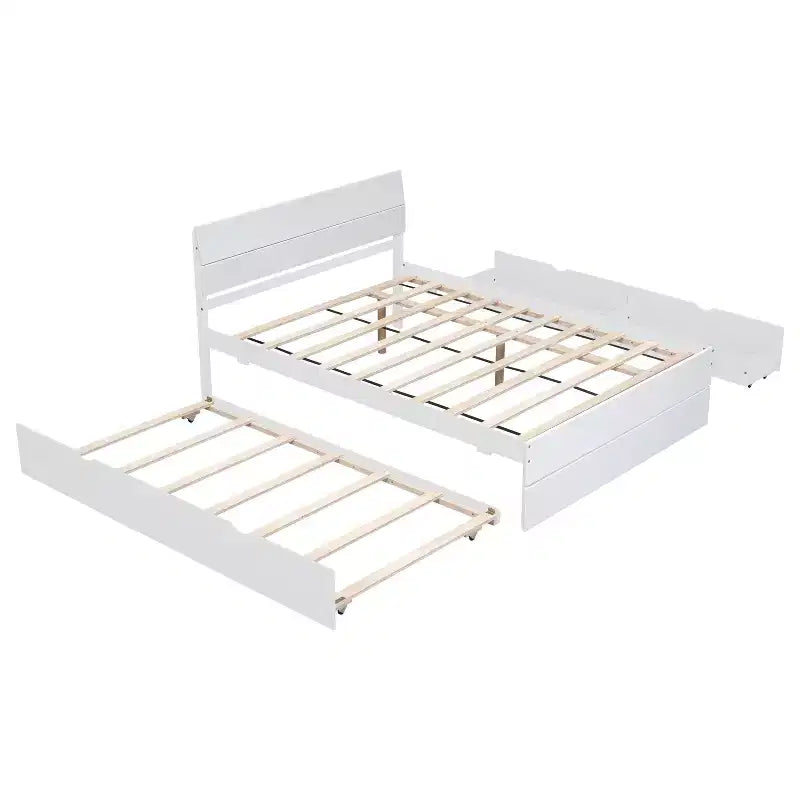 Lit plateforme complet avec tiroirs, Cadre de lit plateforme en bois massif avec tête de lit et pied de lit pour chambre à coucher