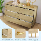 Commode à 6 tiroirs pour chambre à coucher, commode rustique en bois de 120 cm de large avec poignées-barres, commodes de rangement pour chambre à coucher, salon, couloir