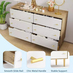 Commode à 6 tiroirs pour chambre à coucher, commode rustique en bois de 120 cm de large avec poignées-barres, commodes de rangement pour chambre à coucher, salon, couloir