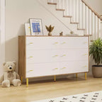 Commode à 6 tiroirs pour chambre à coucher, commode rustique en bois de 120 cm de large avec poignées-barres, commodes de rangement pour chambre à coucher, salon, couloir