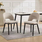 Chaises de salle à manger en bois, chaise de salle à manger de cuisine rembourrée, chaise de salle à manger moderne en tissu lin pour le salon, beige