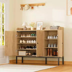 Armoire en rotin à 3 portes, organisateur de rangement pour chaussures avec étagères réglables, armoire de rangement 7 niveaux non encastrée pour entrée, couloir, salon