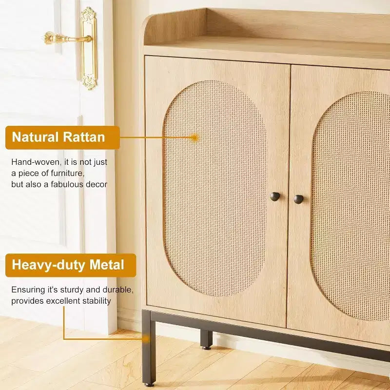 Armoire en rotin à 3 portes, organisateur de rangement pour chaussures avec étagères réglables, armoire de rangement 7 niveaux non encastrée pour entrée, couloir, salon