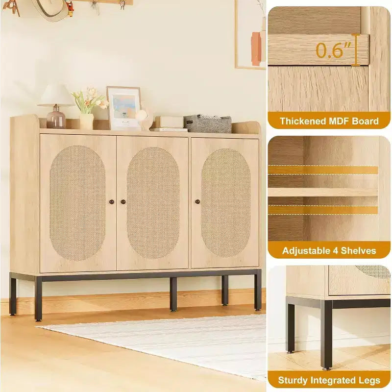 Armoire en rotin à 3 portes, organisateur de rangement pour chaussures avec étagères réglables, armoire de rangement 7 niveaux non encastrée pour entrée, couloir, salon