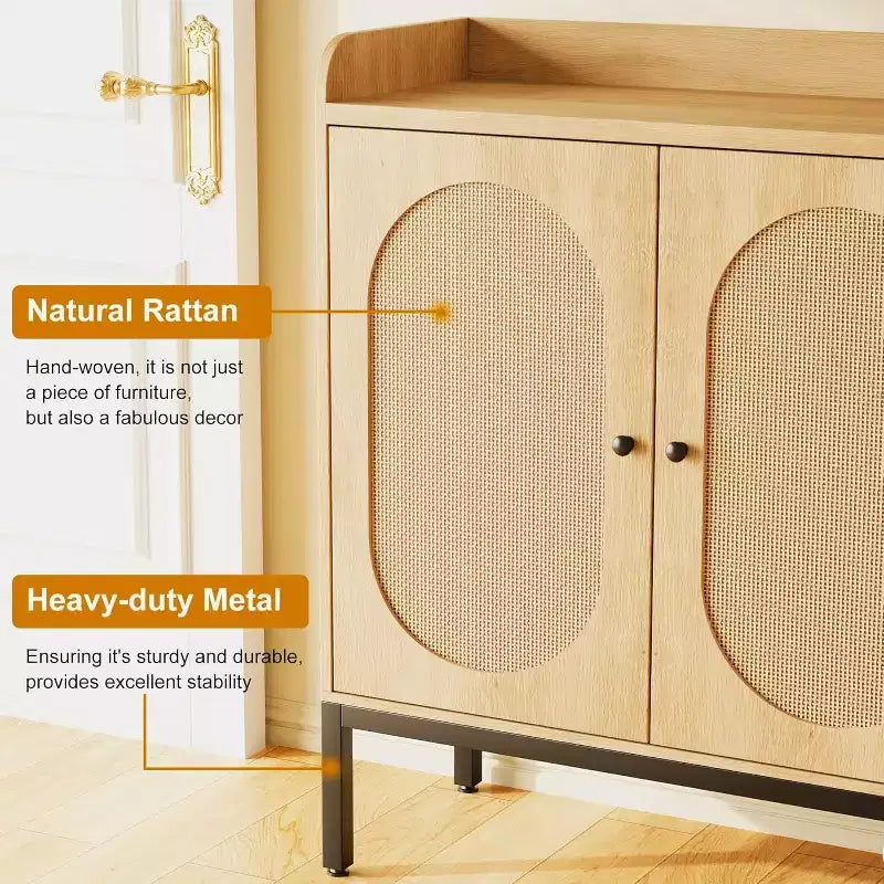 Armoire en rotin à 3 portes, organisateur de rangement pour chaussures avec étagères réglables, armoire de rangement 7 niveaux non encastrée pour entrée, couloir, salon