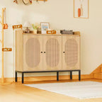 Armoire en rotin à 3 portes, organisateur de rangement pour chaussures avec étagères réglables, armoire de rangement 7 niveaux non encastrée pour entrée, couloir, salon