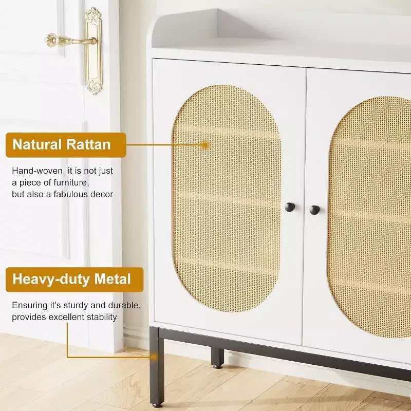 Armoire en rotin à 3 portes, organisateur de rangement pour chaussures avec étagères réglables, armoire de rangement 7 niveaux non encastrée pour entrée, couloir, salon