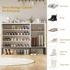 Armoire en rotin à 3 portes, organisateur de rangement pour chaussures avec étagères réglables, armoire de rangement 7 niveaux non encastrée pour entrée, couloir, salon