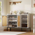Armoire en rotin à 3 portes, organisateur de rangement pour chaussures avec étagères réglables, armoire de rangement 7 niveaux non encastrée pour entrée, couloir, salon