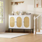 Armoire en rotin à 3 portes, organisateur de rangement pour chaussures avec étagères réglables, armoire de rangement 7 niveaux non encastrée pour entrée, couloir, salon