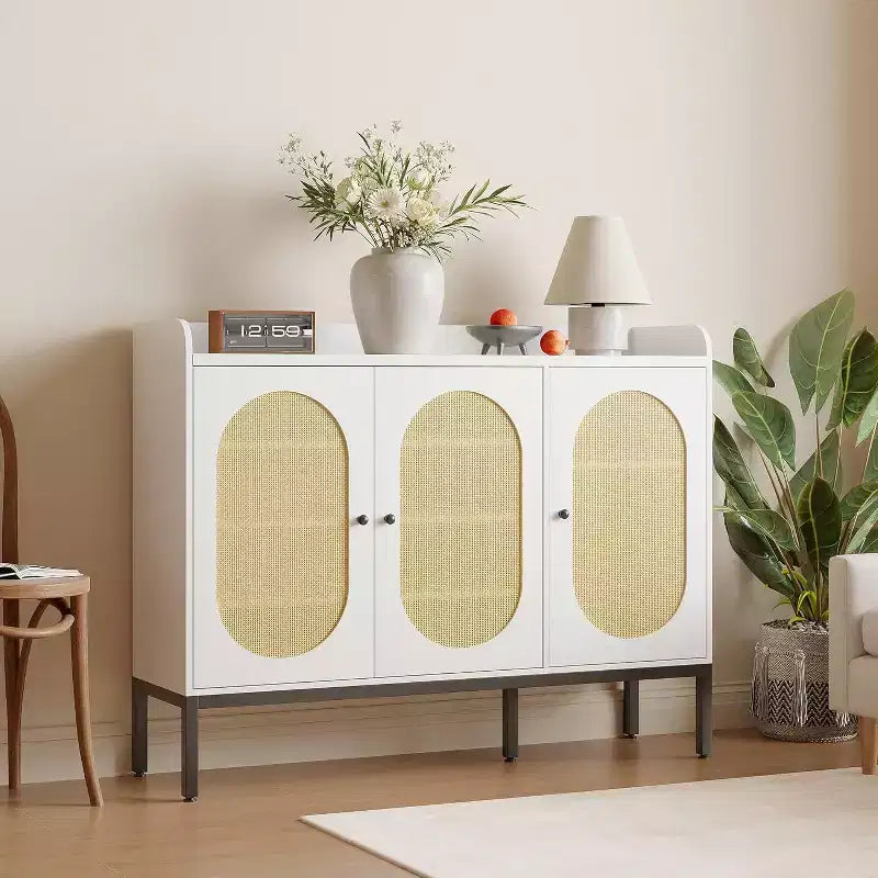 Armoire en rotin à 3 portes, organisateur de rangement pour chaussures avec étagères réglables, armoire de rangement 7 niveaux non encastrée pour entrée, couloir, salon