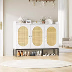 Rattan closet with 3 Doors, Shoe Storage Organizer with Adjustable Shelves, 7-tire Non-Embedded Storage Closet for Entrance, Hallway, Living Room