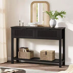 Fluted Entryway Console Table with 2 Drawers, Wooden Sofa Table for Living Room, Hallway or Foyer - Black Finish, Sleek Storage Design