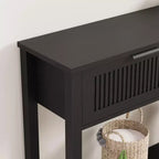 Console d'entrée cannelée avec 2 tiroirs, table de canapé en bois pour salon, couloir ou hall d'entrée - Finition noire, design de rangement élégant