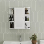 Wall-Mounted Bathroom Mirror Cabinet with Adjustable Shelves, 6 Open Shelves & Large Storage for Bathroom and Laundry Room