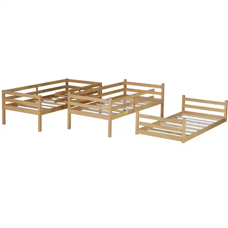 Lit superposé triple en bois avec 2 échelles intégrées, séparable en 3 lits simples