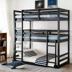 Lit superposé triple en bois avec 2 échelles intégrées, séparable en 3 lits simples