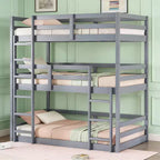 Lit superposé triple en bois avec 2 échelles intégrées, séparable en 3 lits simples