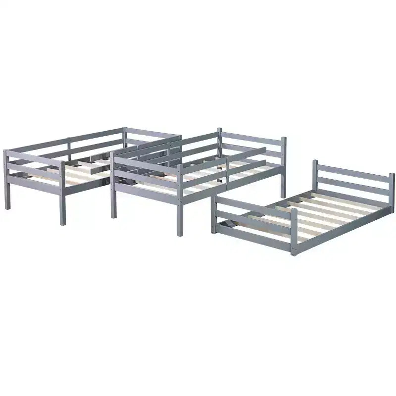 Lit superposé triple en bois avec 2 échelles intégrées, séparable en 3 lits simples
