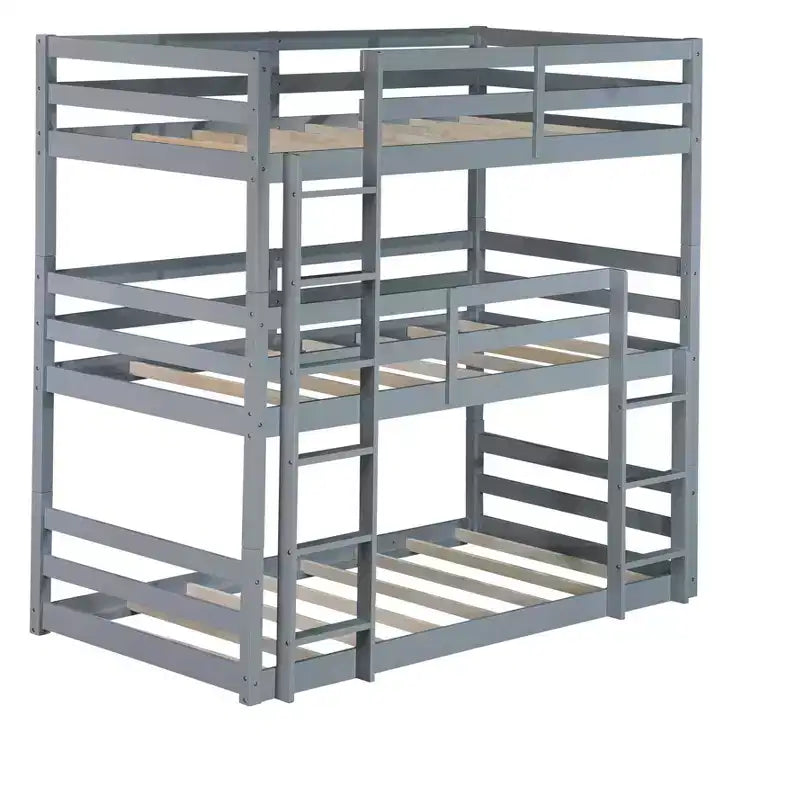 Lit superposé triple en bois avec 2 échelles intégrées, séparable en 3 lits simples