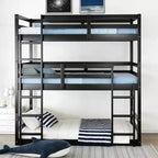 Luxystar Twin Triple Wood Bunk Bed with 2 Built-in Ladders, Detachable into 3 Twin Size Beds