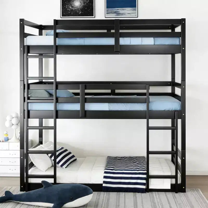 Luxystar Twin Triple Wood Bunk Bed with 2 Built-in Ladders, Detachable into 3 Twin Size Beds