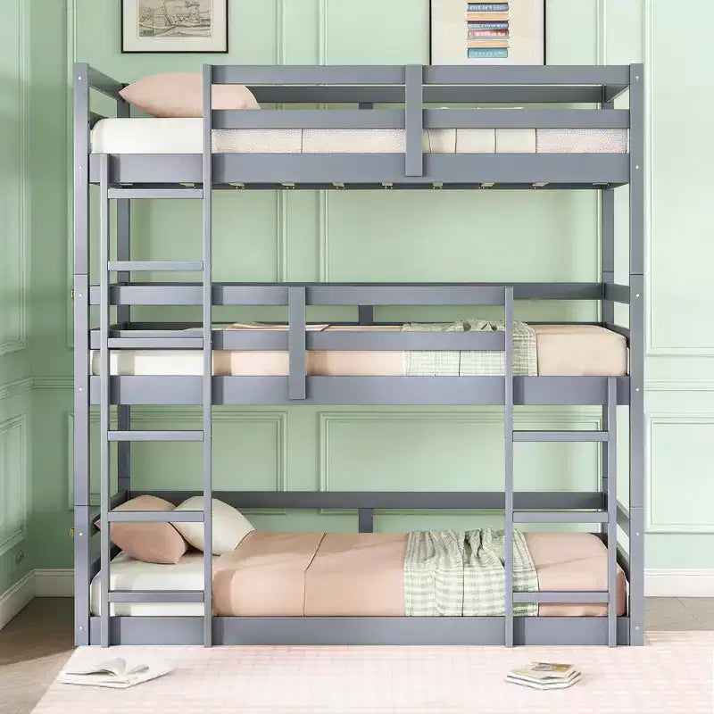 Lit superposé triple en bois avec 2 échelles intégrées, séparable en 3 lits simples