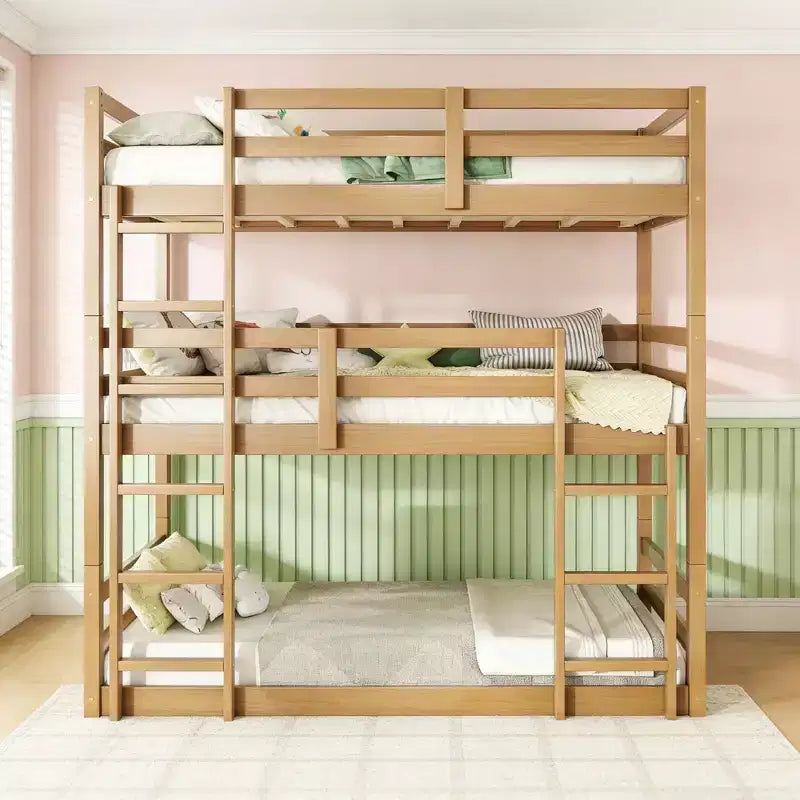 Lit superposé triple en bois avec 2 échelles intégrées, séparable en 3 lits simples