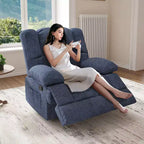 MAYEERTY Blue Oversized Rocking Recliner Sofa for Adults, Chenille, Ergonomic, Perfect for Living Room