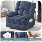 Fauteuil inclinable à bascule surdimensionné bleu pour adultes, en chenille, ergonomique, parfait pour le salon