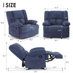 Fauteuil inclinable à bascule surdimensionné bleu pour adultes, en chenille, ergonomique, parfait pour le salon