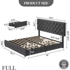 Cadre de lit double avec 4 tiroirs de rangement et tête de lit, cadre de lit plateforme rembourré en lin, design touffeté élégant en forme de diamant, aucun sommier tapissier requis | Gris