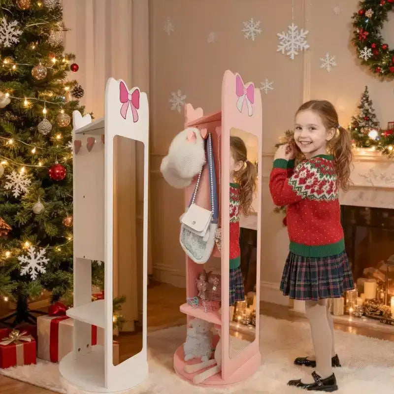 Meuble à bijoux pour enfants en MDF blanc, armoire à bijoux avec base rotative, 1 porte et 1 étagère