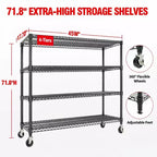 Étagère robuste à roulettes et pieds, 5 niveaux pour garde-manger, garage, cuisine, maison, commerce