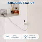 Coiffeuse, coiffeuse cannelée avec tiroirs et armoires, coiffeuse moderne avec station de charge, 3 modes d'éclairage de couleur pour chambre à coucher