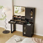 Coiffeuse, coiffeuse cannelée avec tiroirs et armoires, coiffeuse moderne avec station de charge, 3 modes d'éclairage de couleur pour chambre à coucher