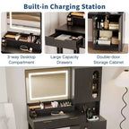 Coiffeuse, coiffeuse cannelée avec tiroirs et armoires, coiffeuse moderne avec station de charge, 3 modes d'éclairage de couleur pour chambre à coucher