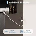 Coiffeuse, coiffeuse cannelée avec tiroirs et armoires, coiffeuse moderne avec station de charge, 3 modes d'éclairage de couleur pour chambre à coucher