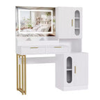 Coiffeuse, coiffeuse cannelée avec tiroirs et armoires, coiffeuse moderne avec station de charge, 3 modes d'éclairage de couleur pour chambre à coucher